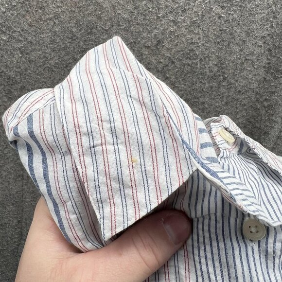 Madewell Shirt Womens XS White Blue Red Striped Short Sleeve Button Front Hemp - Picture 10 of 11